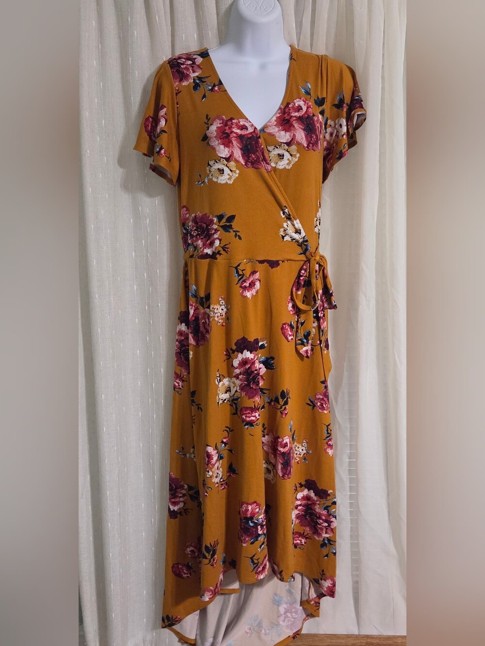by & by Floral Wrap Midi Dress with Pink Blooms